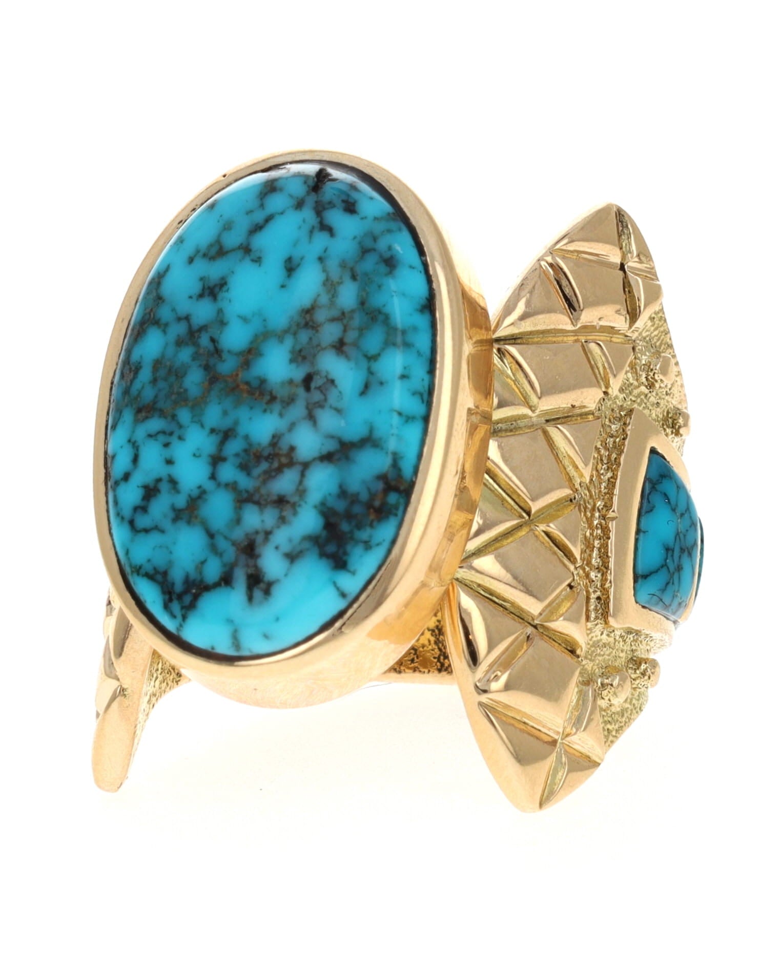 18K Gold Ring With High Grade Natural Lone Mountain Turquoise