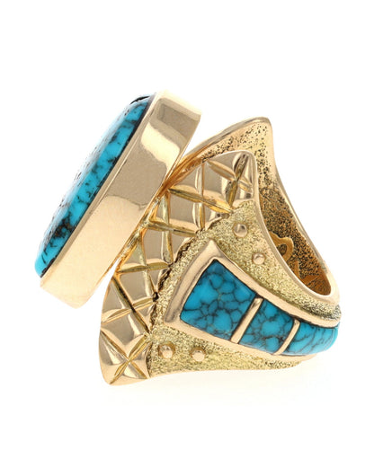 18K Gold Ring With High Grade Natural Lone Mountain Turquoise