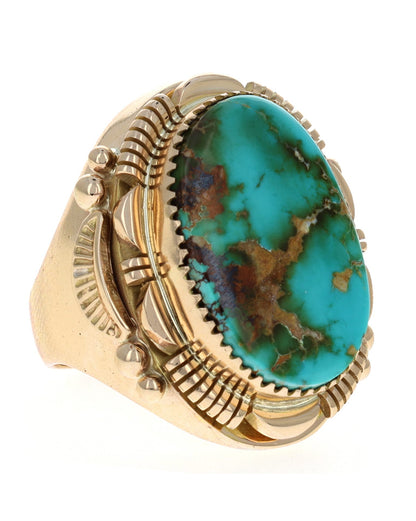14K Gold Ring With High Grade Natural Royston Turquoise