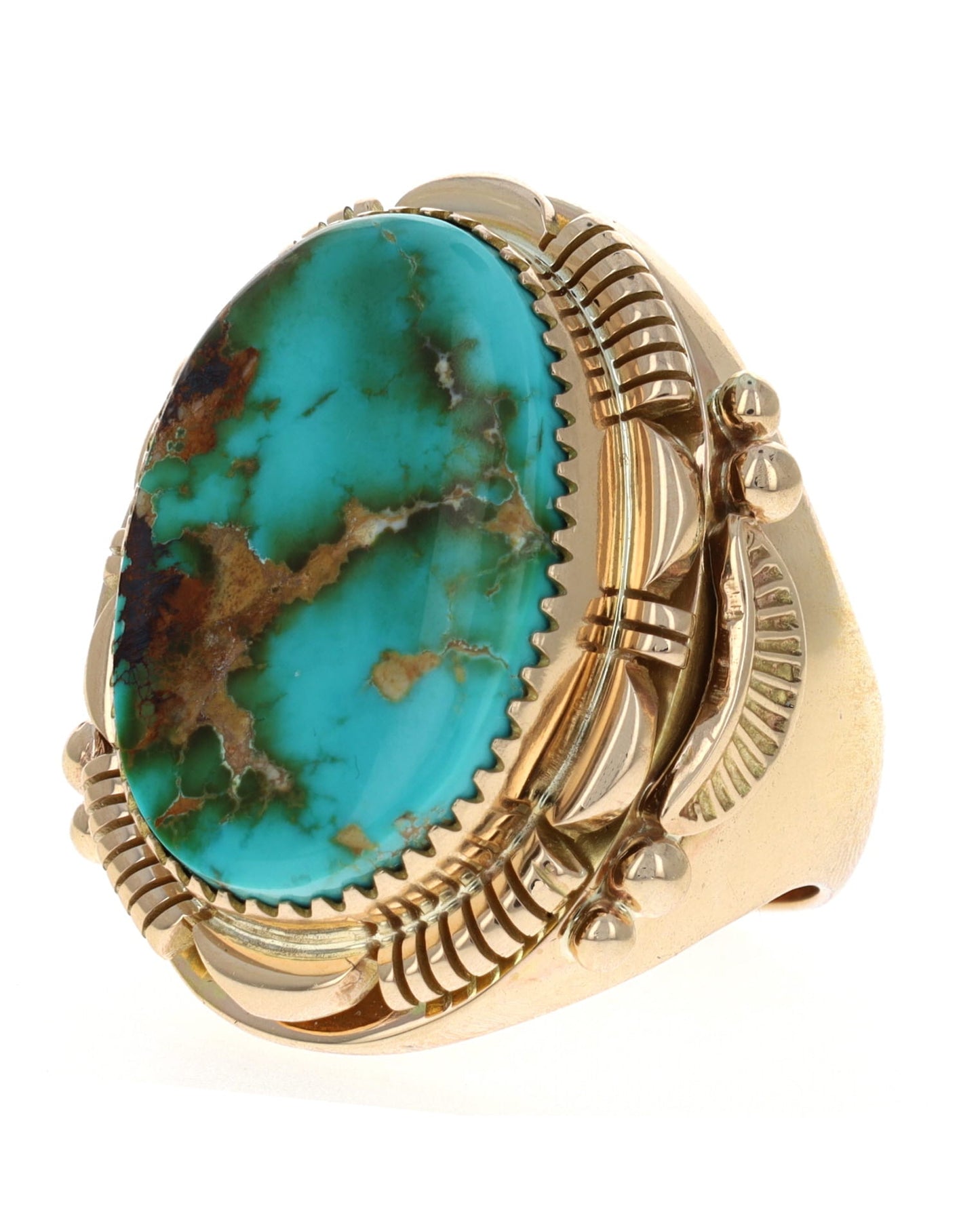 14K Gold Ring With High Grade Natural Royston Turquoise
