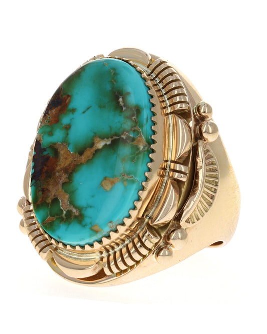 14K Gold Ring With High Grade Natural Royston Turquoise