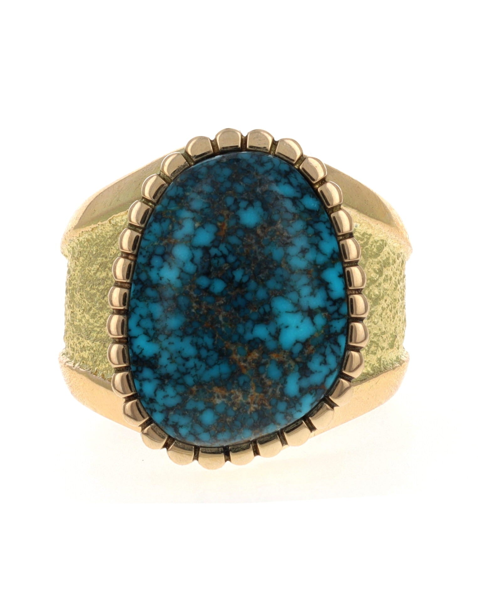 18K Gold Ring With High Grade Natural Lone Mountain Turquoise