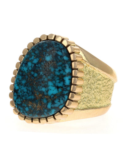 18K Gold Ring With High Grade Natural Lone Mountain Turquoise
