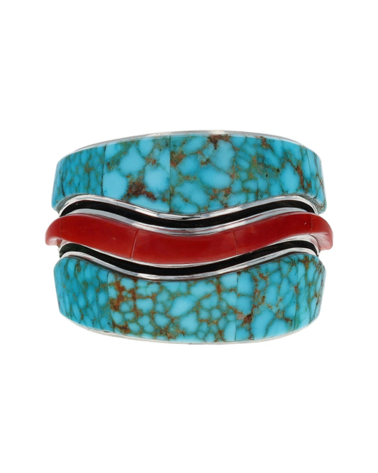 High Grade Natural Kingman Turquoise & Mediterranean Coral Ring