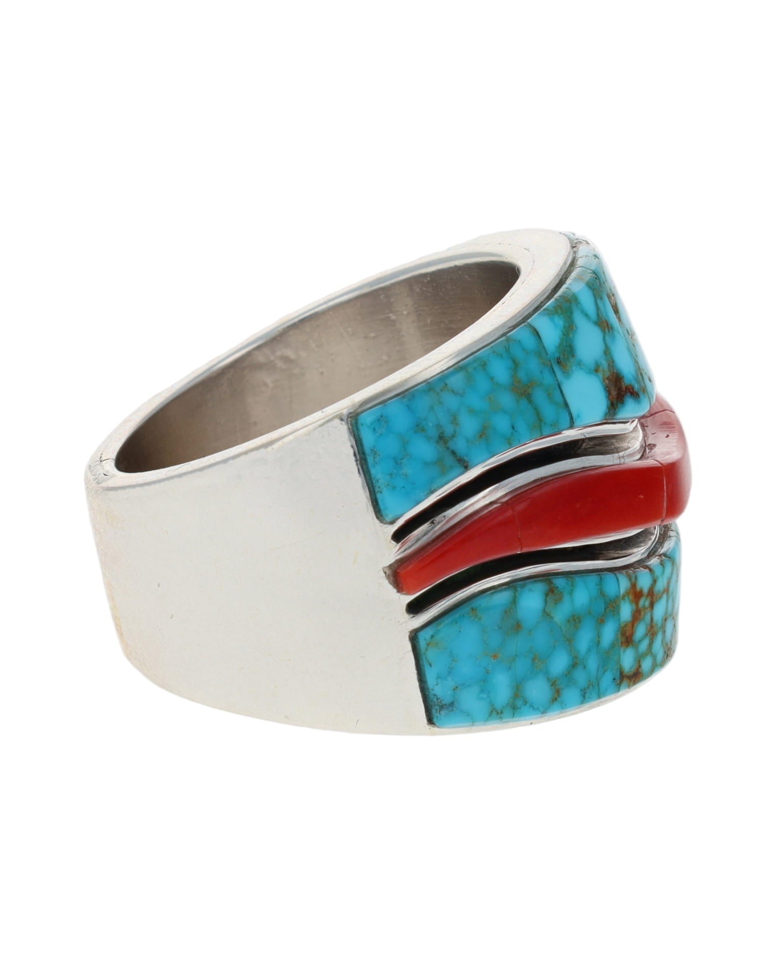 High Grade Natural Kingman Turquoise & Mediterranean Coral Ring