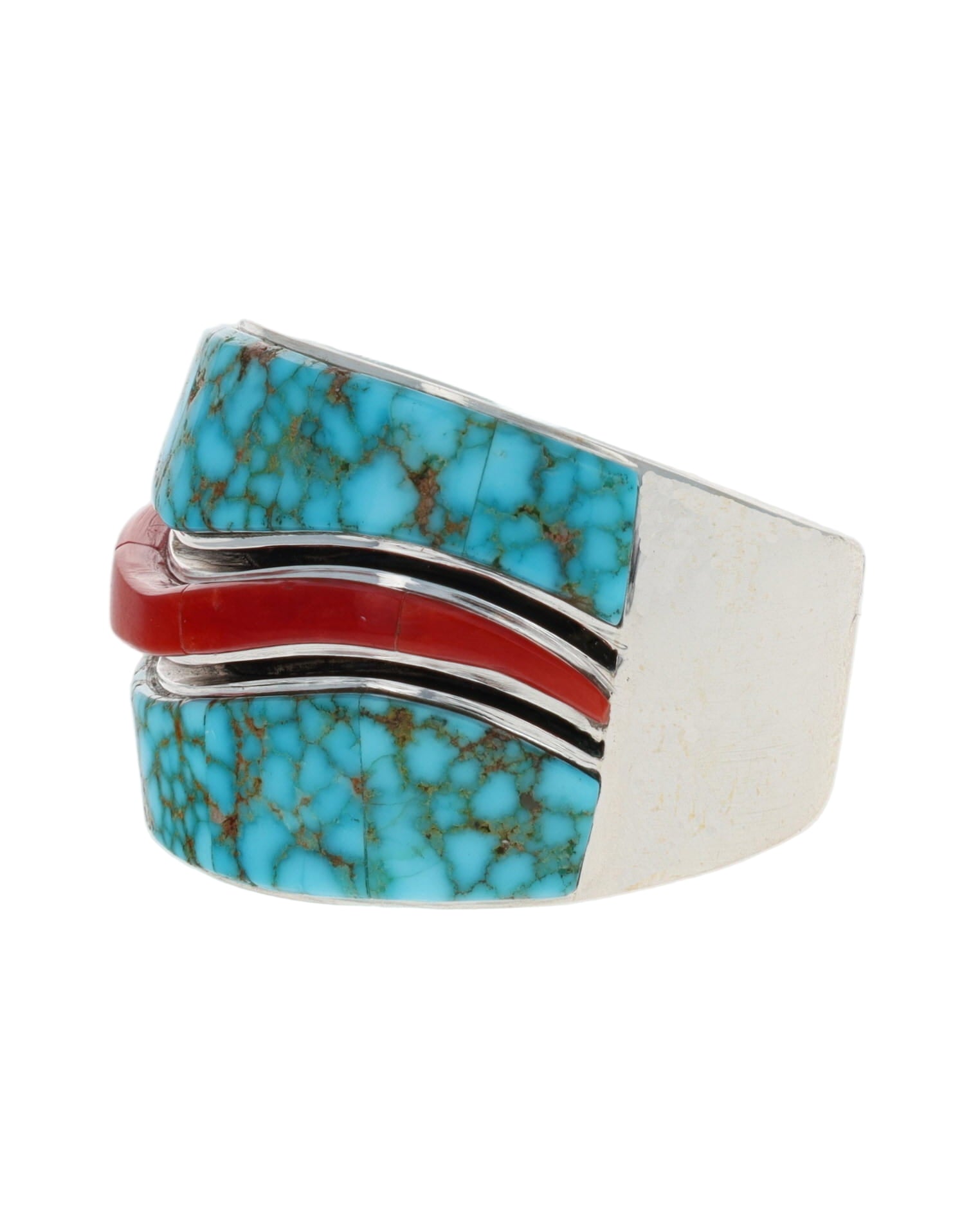 High Grade Natural Kingman Turquoise & Mediterranean Coral Ring