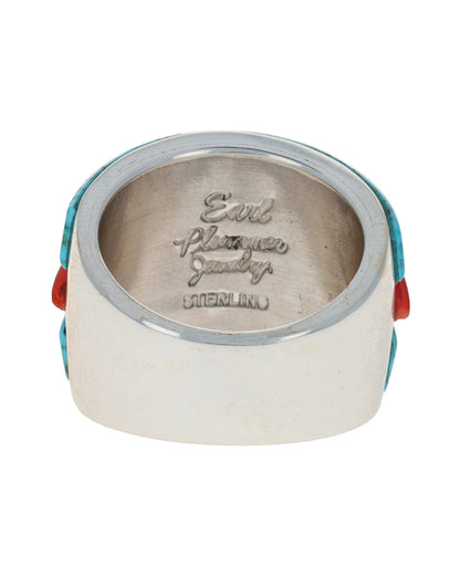 High Grade Natural Kingman Turquoise & Mediterranean Coral Ring