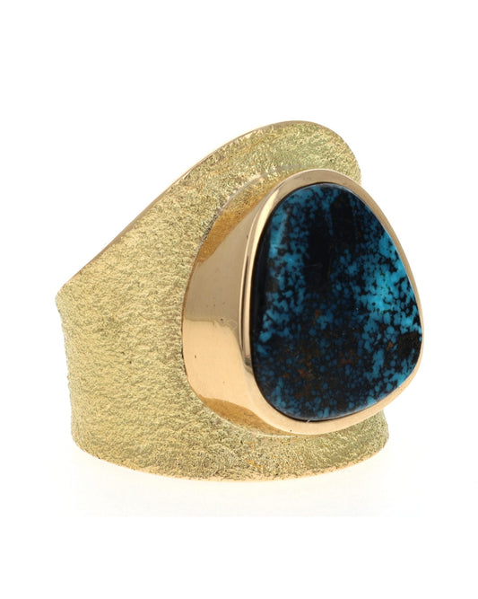 18K Gold With High Grade Apache Blue Turquoise