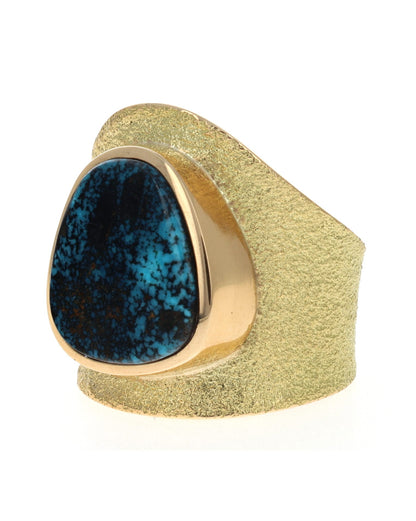 18K Gold With High Grade Apache Blue Turquoise