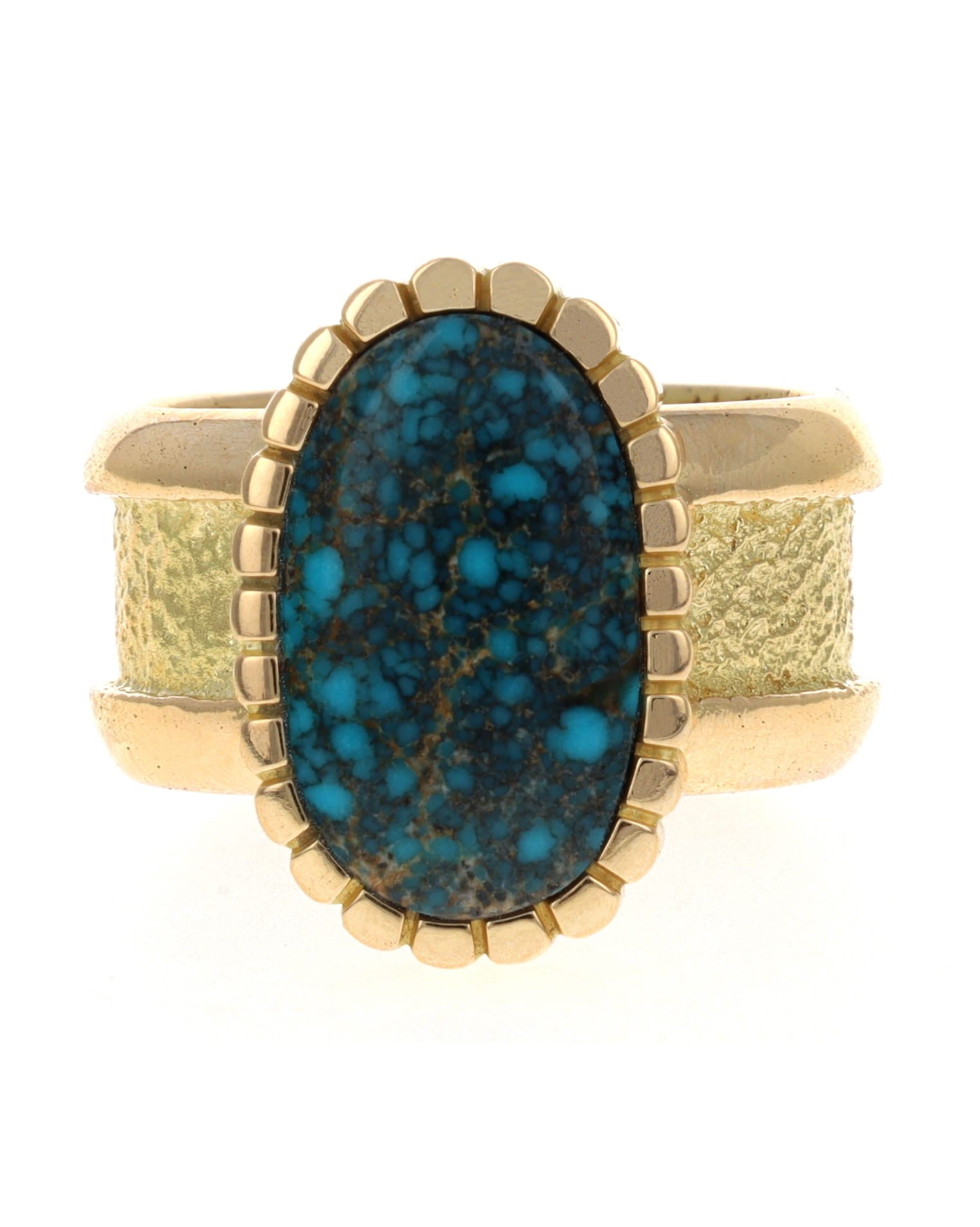 18K Gold Ring With High Grade Natural Lone Mountain Turquoise