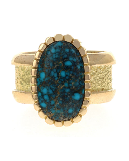 18K Gold Ring With High Grade Natural Lone Mountain Turquoise