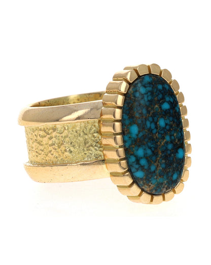 18K Gold Ring With High Grade Natural Lone Mountain Turquoise