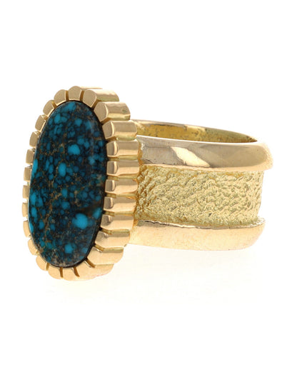 18K Gold Ring With High Grade Natural Lone Mountain Turquoise