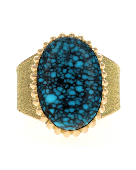 18K Gold Ring With High Grade Natural Indian Mountain Turquoise