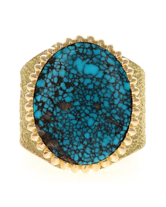 18K Gold Statement Ring With High Grade Natural Red Web Bisbee Turquoise