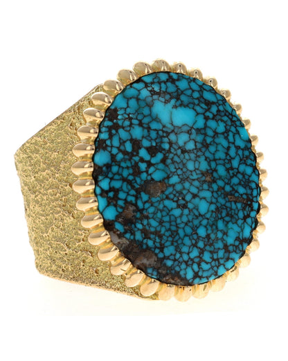 18K Gold Statement Ring With High Grade Natural Red Web Bisbee Turquoise