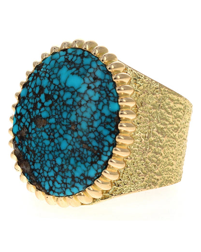 18K Gold Statement Ring With High Grade Natural Red Web Bisbee Turquoise