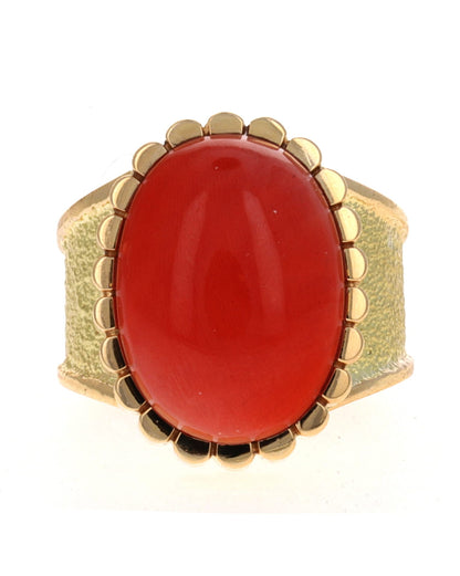 18K Gold Ring With High Grade Natural Japanese Momo Coral