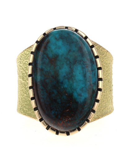 18K Gold Ring With High Grade Natural Smokey Bisbee Turquoise