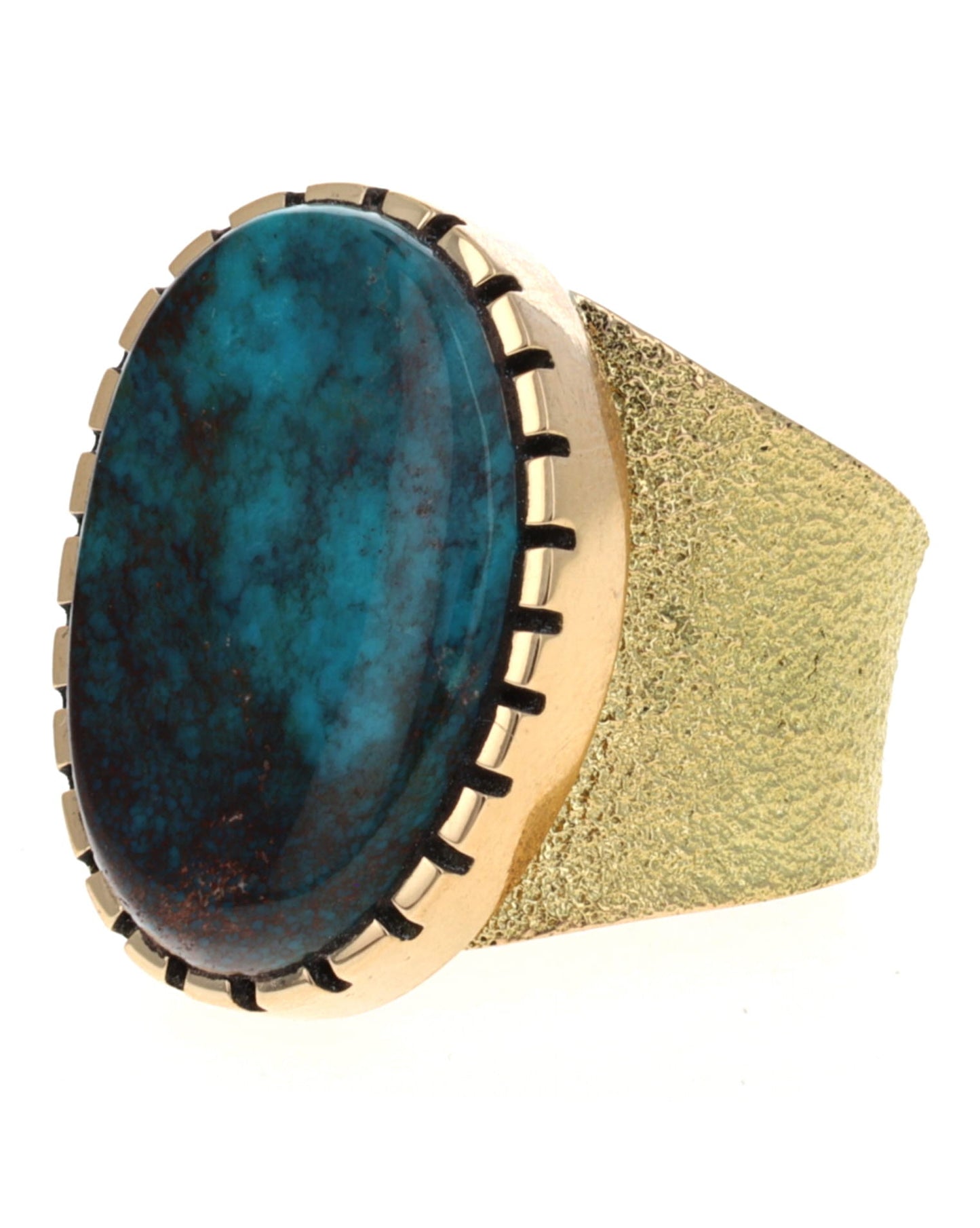 18K Gold Ring With High Grade Natural Smokey Bisbee Turquoise
