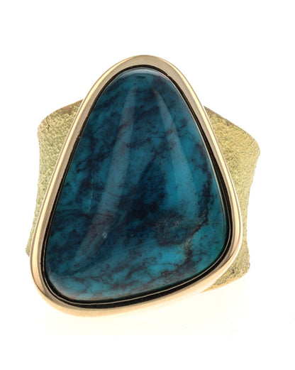 18K Gold Ring With High Grade Natural Smokey Bisbee Turquoise