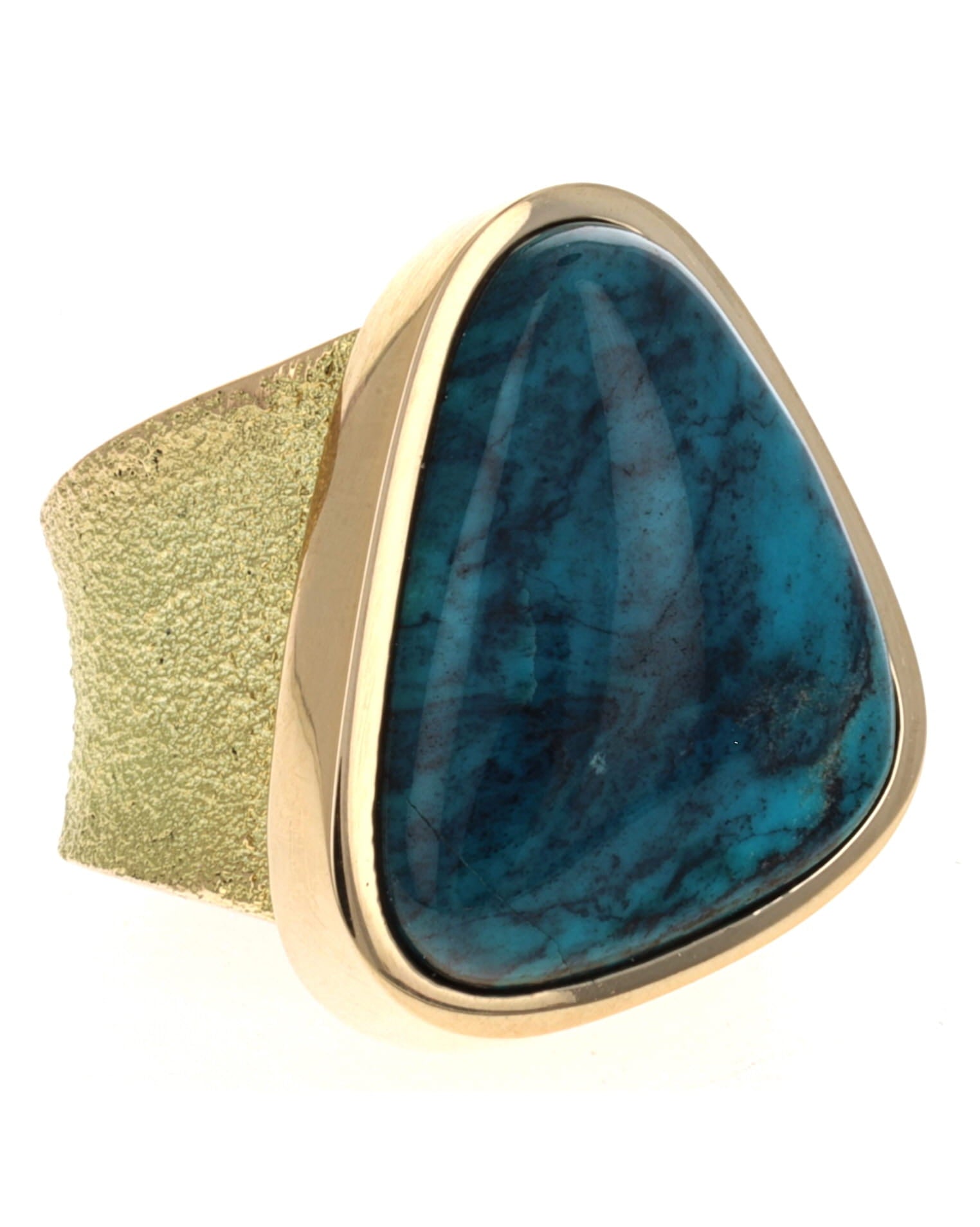 18K Gold Ring With High Grade Natural Smokey Bisbee Turquoise