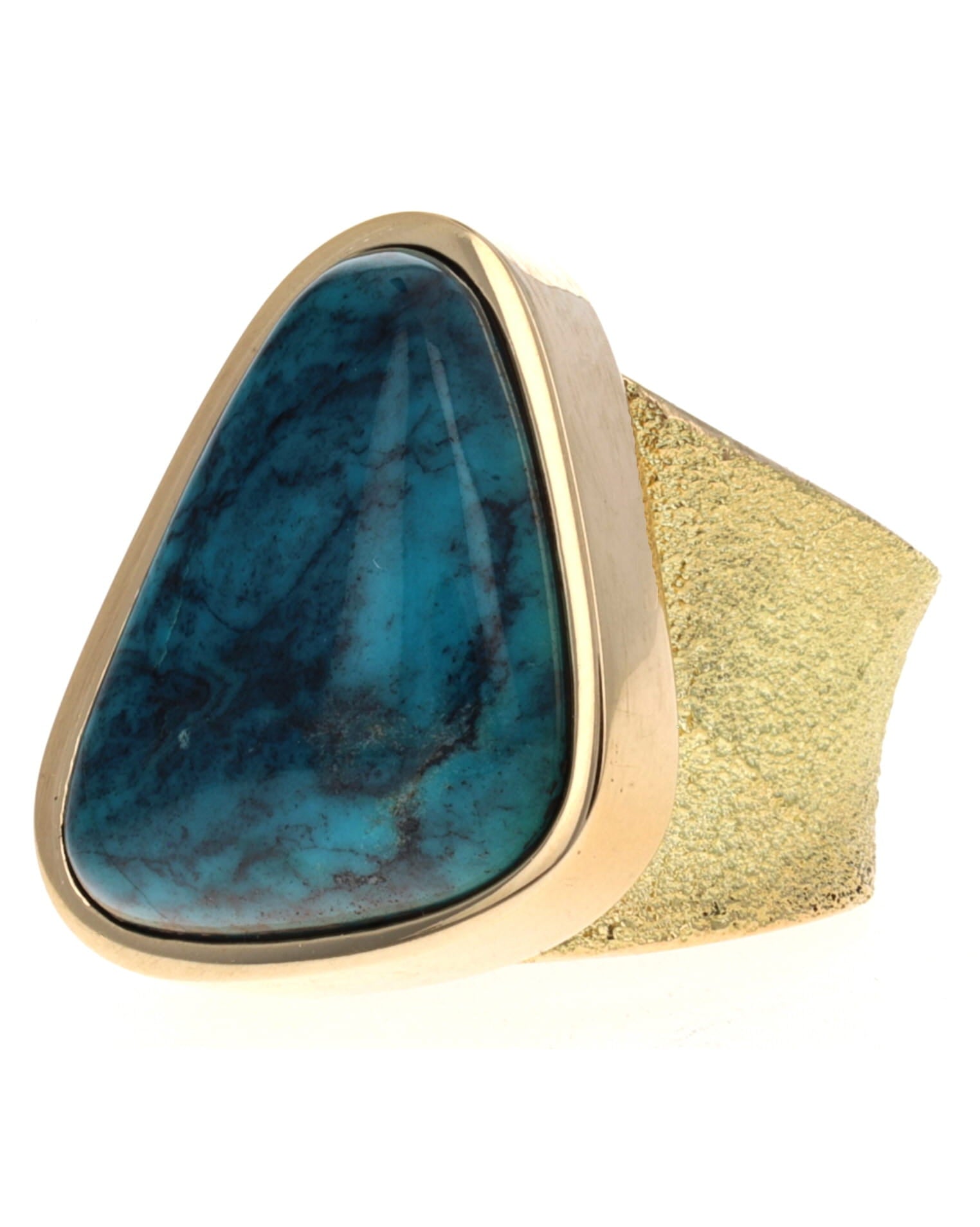 18K Gold Ring With High Grade Natural Smokey Bisbee Turquoise