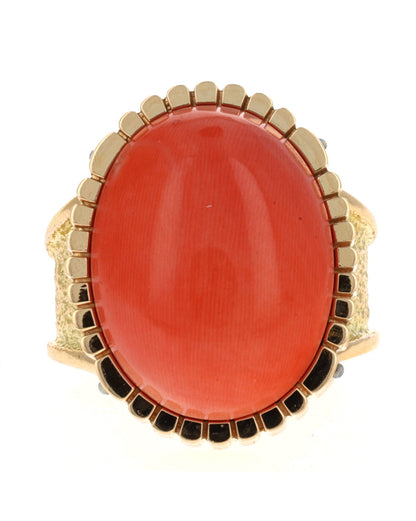 18K Gold Statement Ring With High Grade Natural Japanese Momo Coral