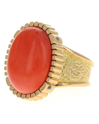 18K Gold Statement Ring With High Grade Natural Japanese Momo Coral
