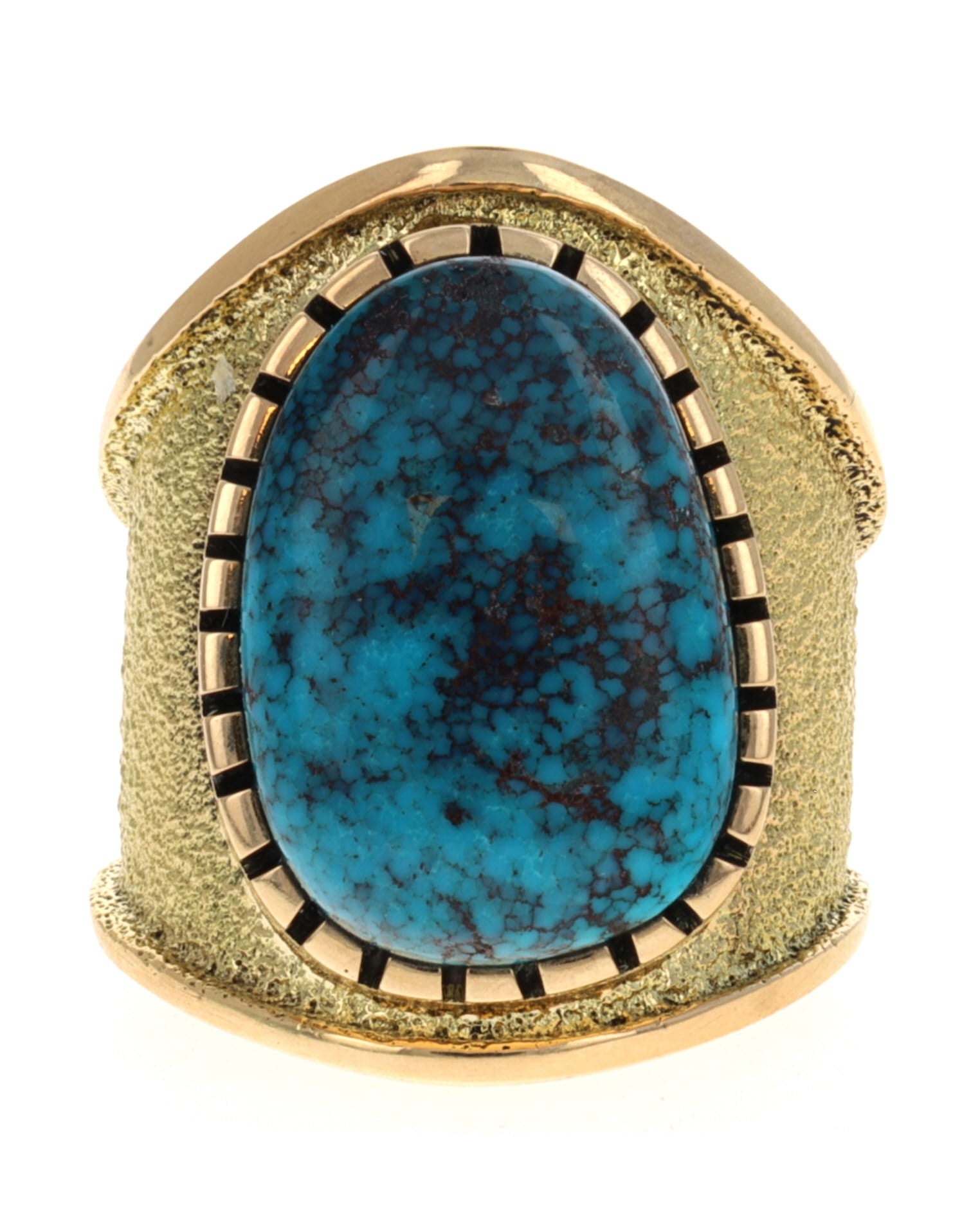 18K Gold Statement Ring With High Grade Natural Smokey Bisbee Turquoise