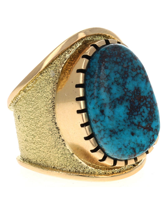 18K Gold Statement Ring With High Grade Natural Smokey Bisbee Turquoise