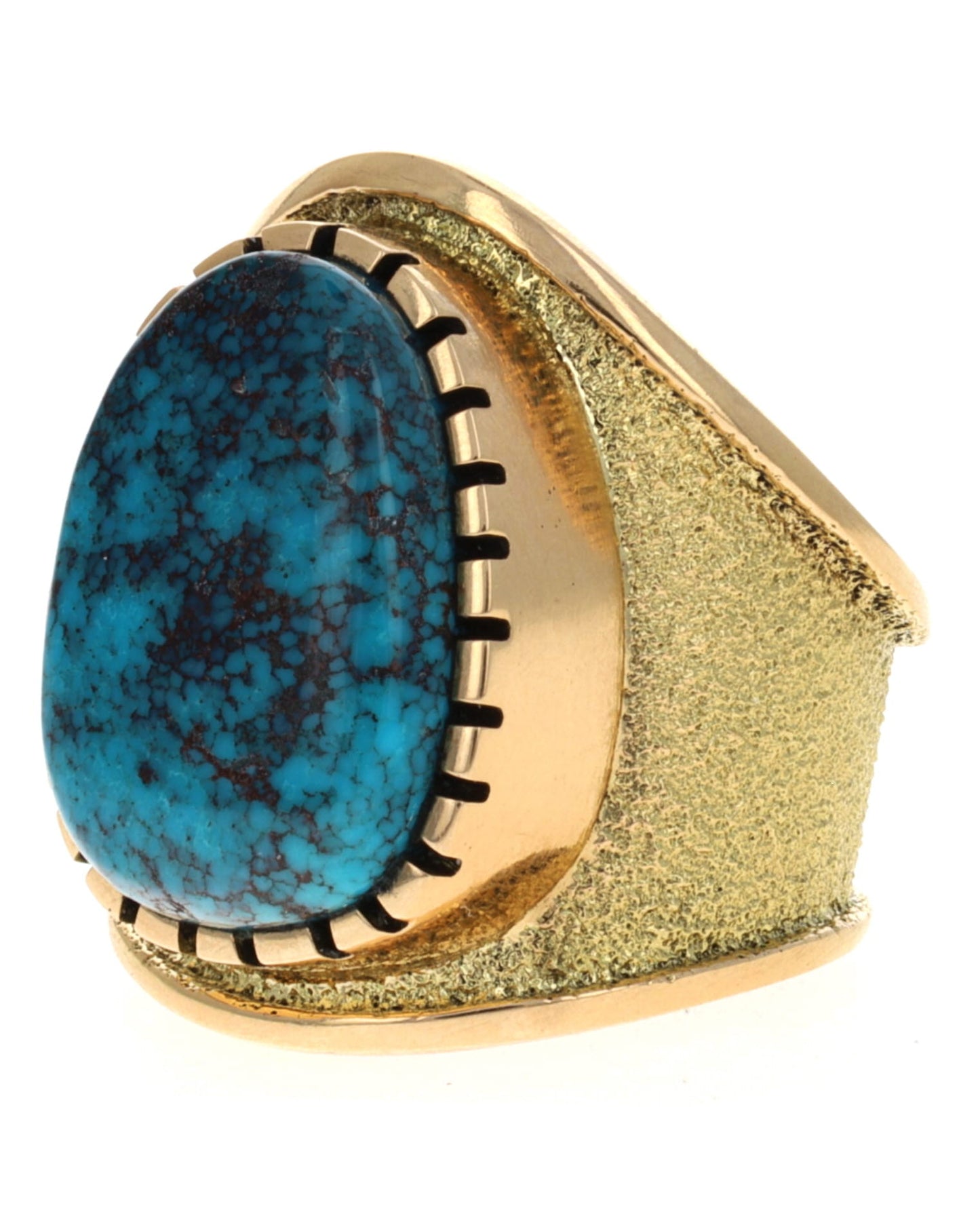 18K Gold Statement Ring With High Grade Natural Smokey Bisbee Turquoise