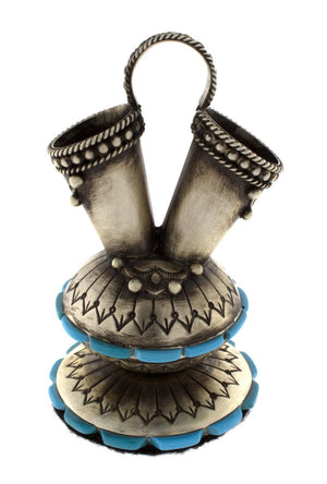 Miniaturisierte Native American Hochzeitsvase mit Kingman Türkis Erhöhter Einlage