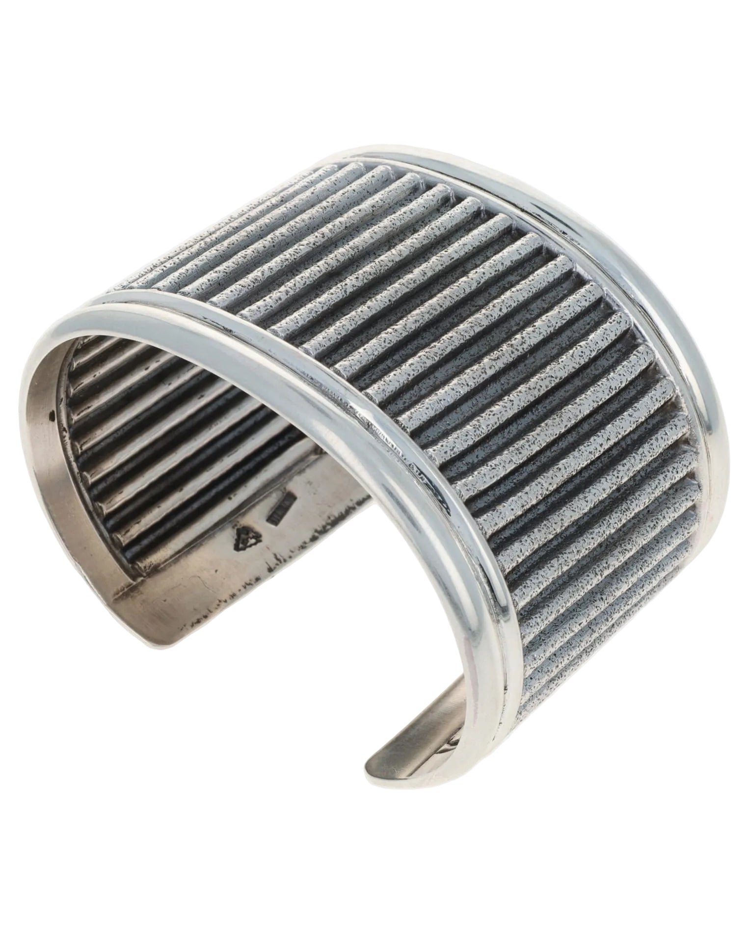 Wide Sterling Silver Texturized Corrugated Bracelet