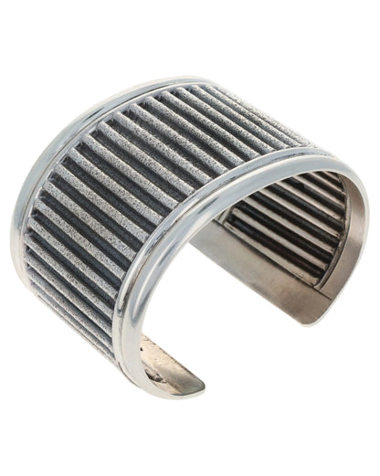 Wide Sterling Silver Texturized Corrugated Bracelet