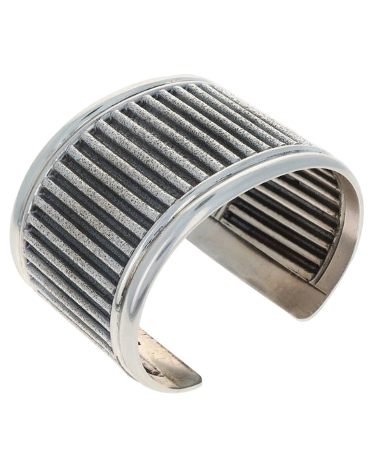 Wide Sterling Silver Texturized Corrugated Bracelet