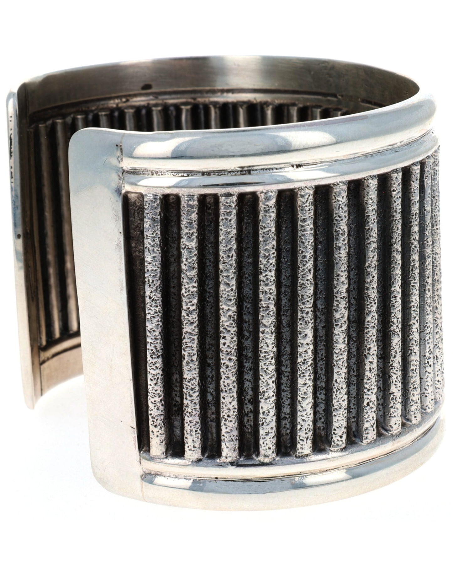 Wide Sterling Silver Texturized Corrugated Bracelet