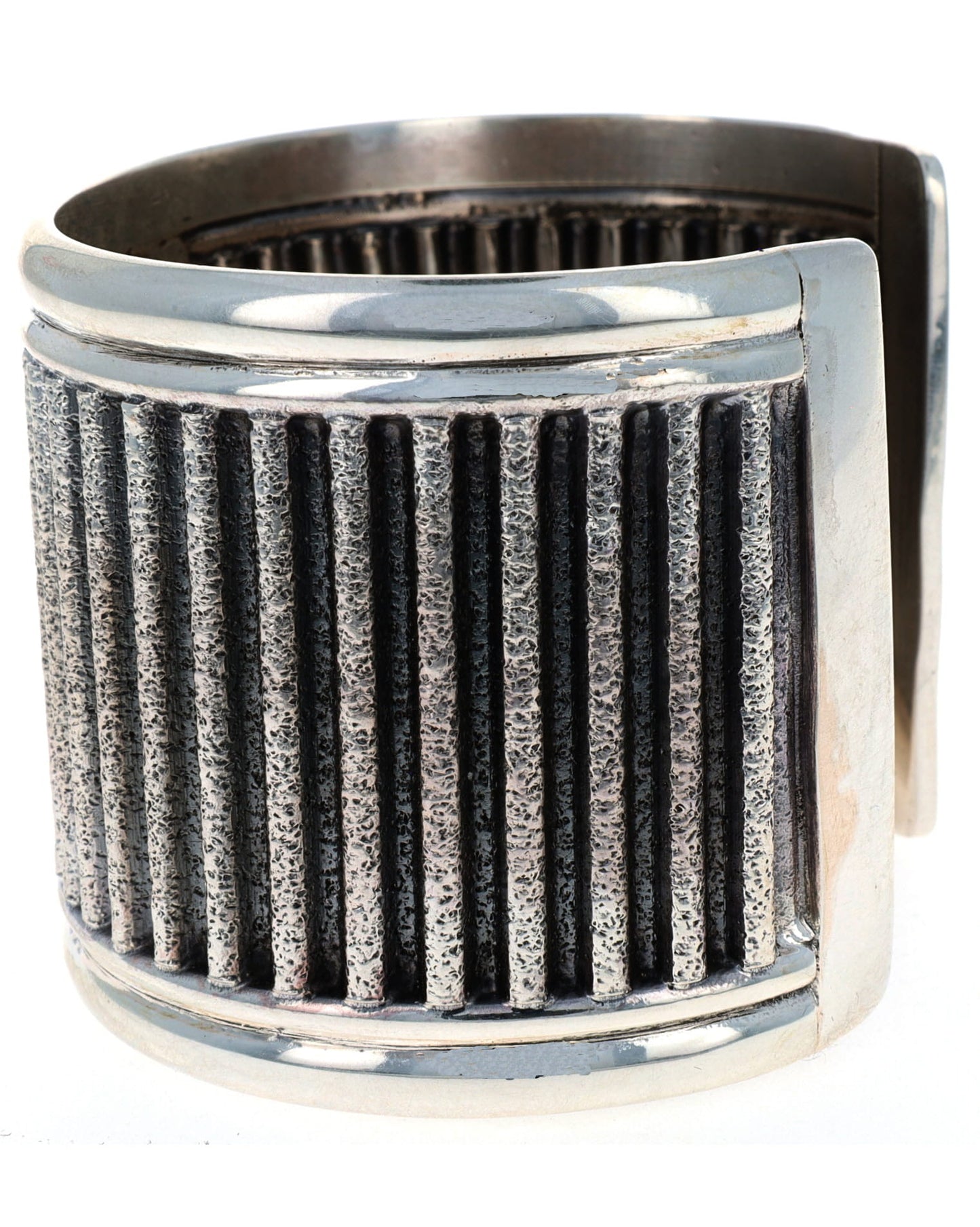 Wide Sterling Silver Texturized Corrugated Bracelet
