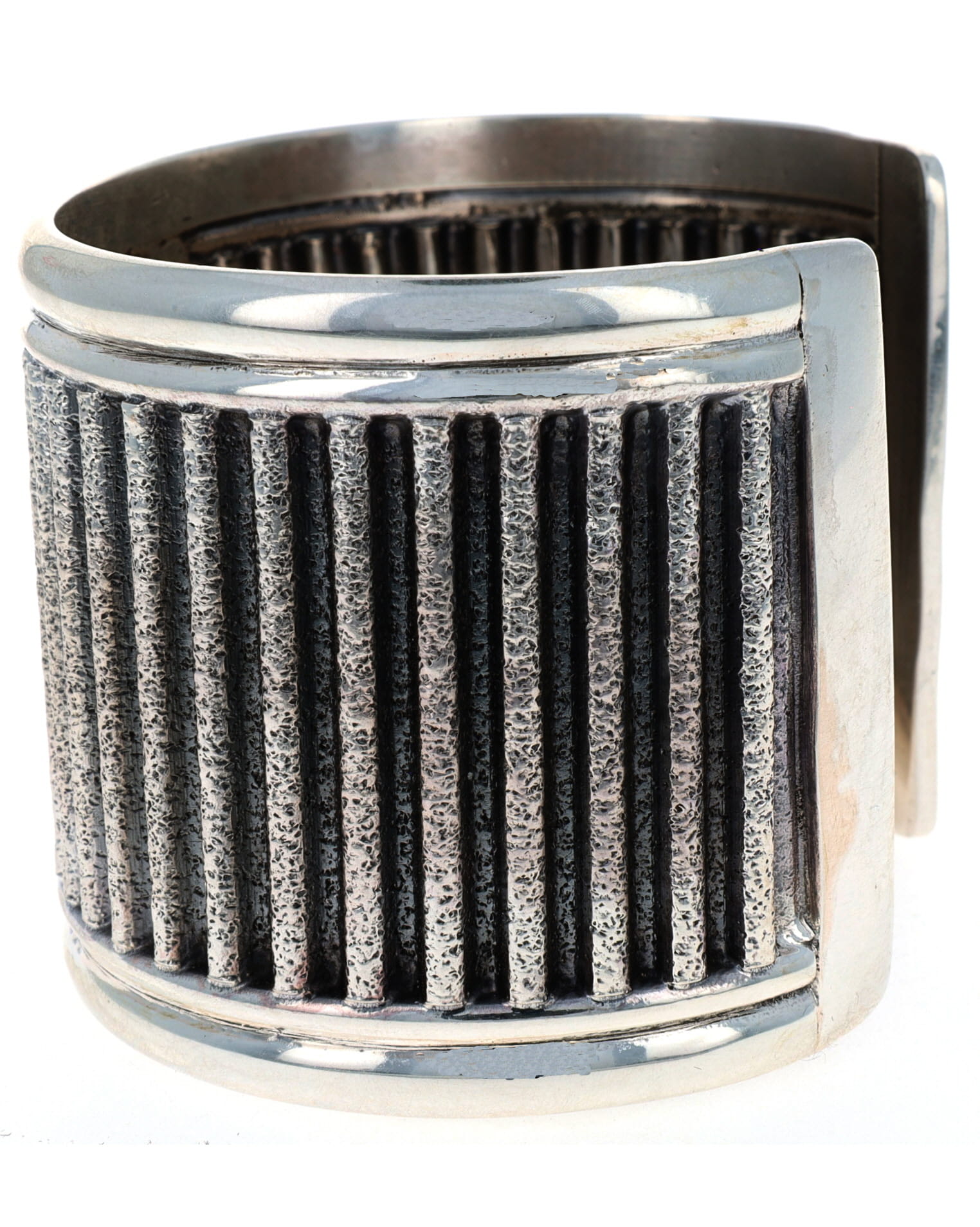 Wide Sterling Silver Texturized Corrugated Bracelet