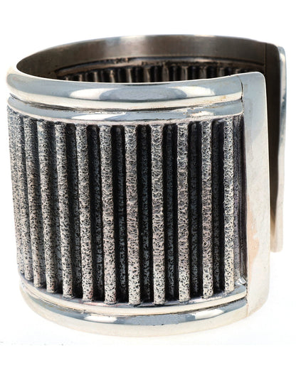 Wide Sterling Silver Texturized Corrugated Bracelet