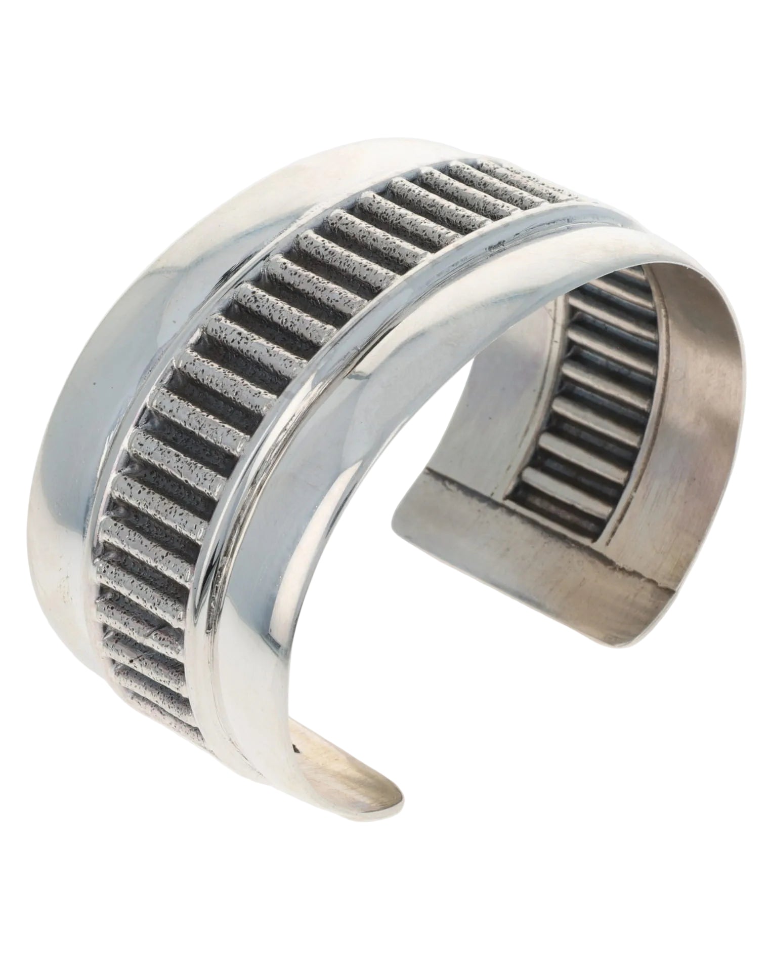 Sterling Silver Bracelet With Texturized Corrugated Center Row