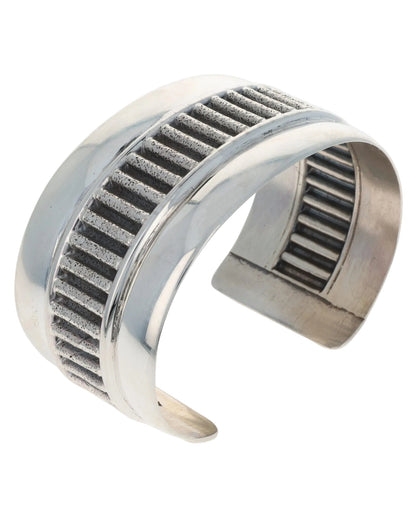 Sterling Silver Bracelet With Texturized Corrugated Center Row