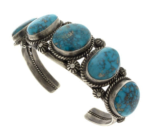Bracelet en rangée de 5 pierres en turquoise naturelle Morenci de haute qualité