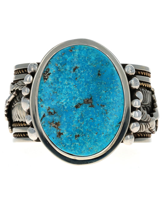 Kingman Turquoise Bracelet With 12K Gold Filled Twist Wire