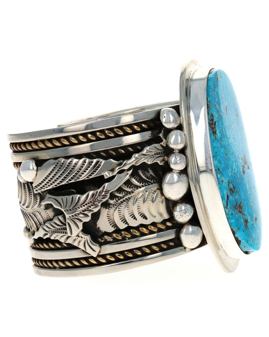 Kingman Turquoise Bracelet With 12K Gold Filled Twist Wire