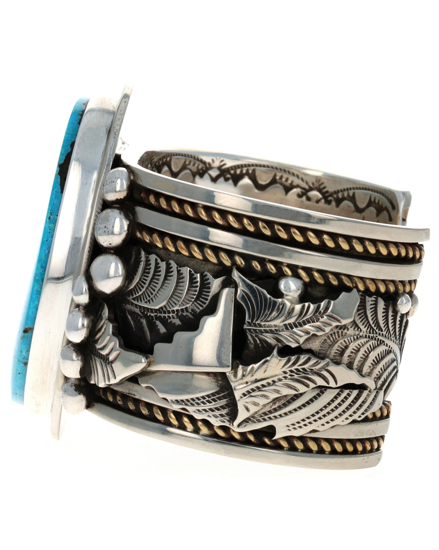 12K ゴールドフィルドアクセント付きキングマン ターコイズ ブレスレット