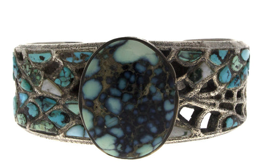 Tufa-Guss-Armband mit New Lander Variscite und China Mountain Türkis Einlage-Design