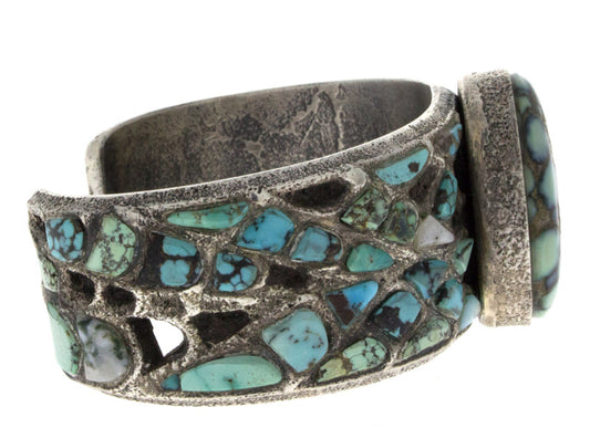 Tufa-Guss-Armband mit New Lander Variscite und China Mountain Türkis Einlage-Design