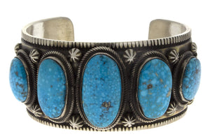 Bracelet en rangée de 5 pierres en turquoise Kingman Birdseye naturel