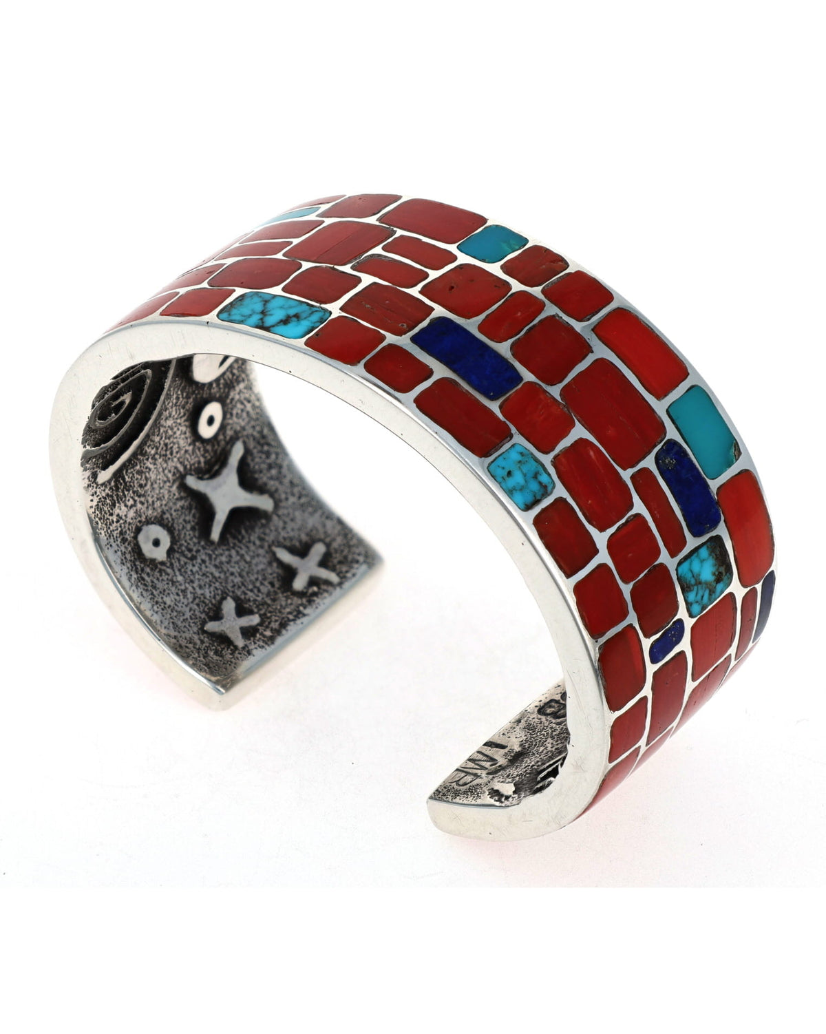 Color Inlay Tufa Cast Multi-Color Inlay Bracelet With Interior Petroglyph Figures ...